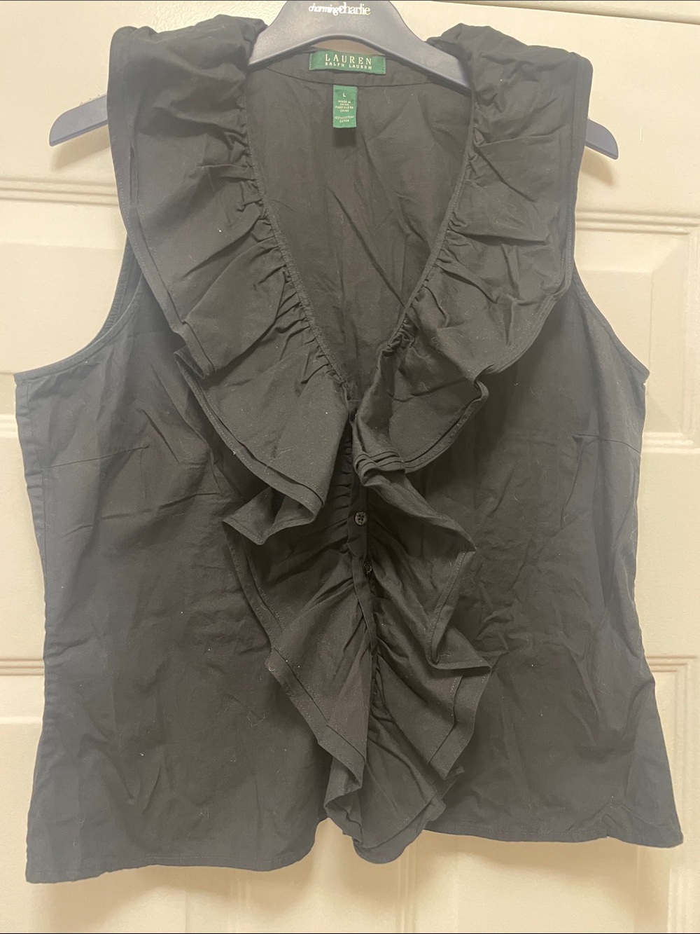 Lauren Ralph Lauren Black Ruffle Front Sleeveless Blouse